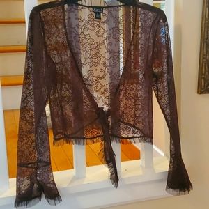 Sheer lace tie at waist.. crop jacket